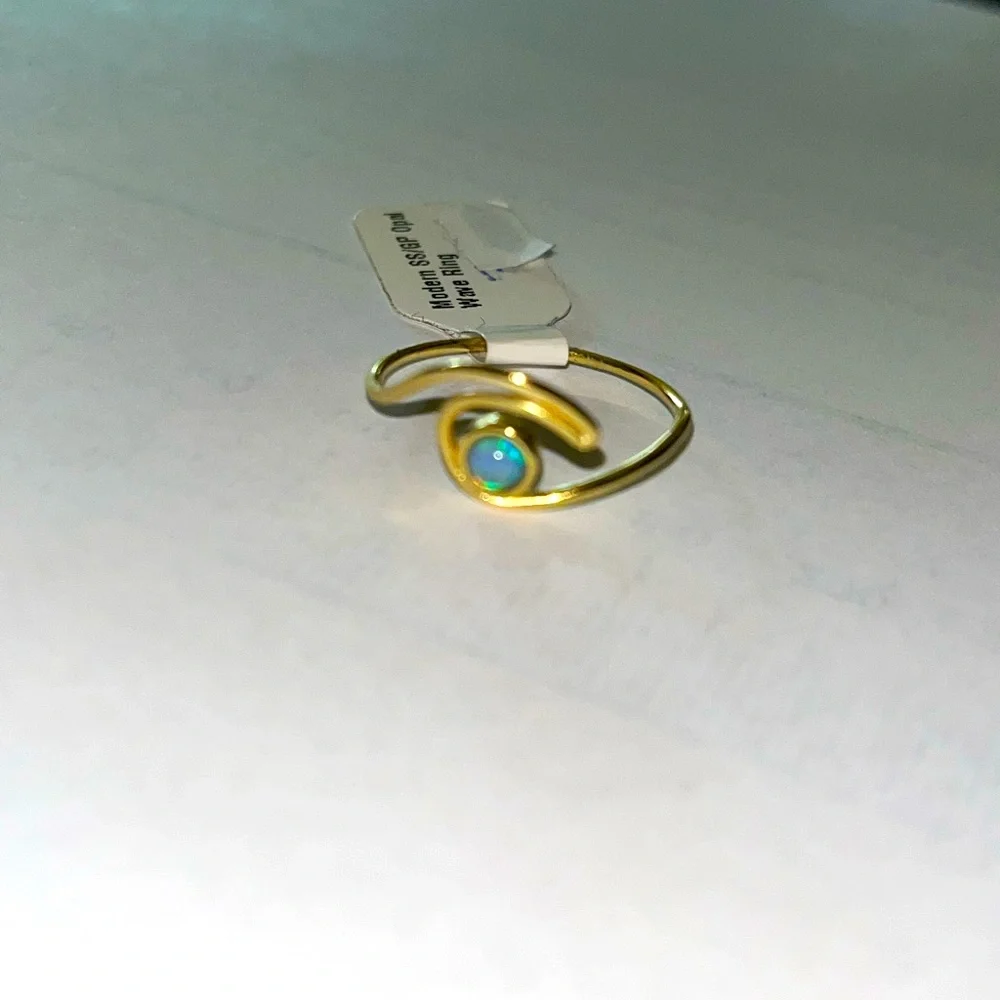 Opal Sterling Silver Gold Plated Modern Wave Ring NWT